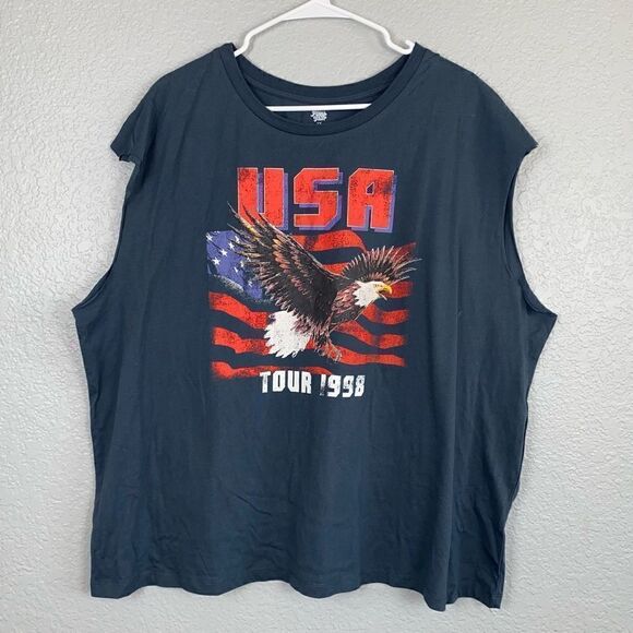 Ascot And Hart USA Women's Patriotic Black Sleeveless Muscle Tank Tops Size 1X - Picture 1 of 8